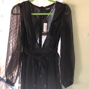 Nasty Gal deep plunge black dress